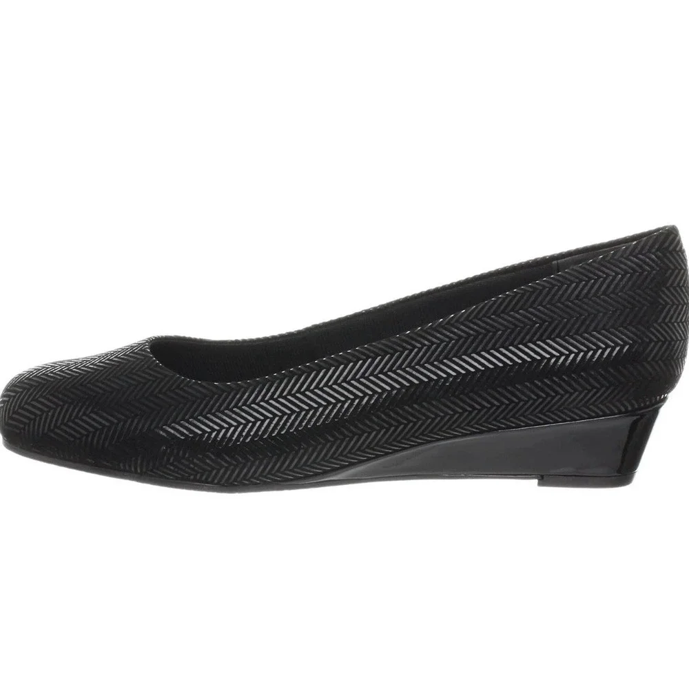 Trotters Shoe Lauren Wedge Slip On‎ Black Herringbone Womens 11 Medium New